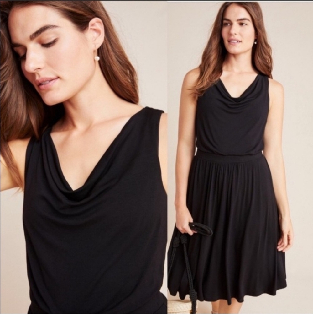 Anthropologie Maeve Brianne Cowl Neck Black Dress